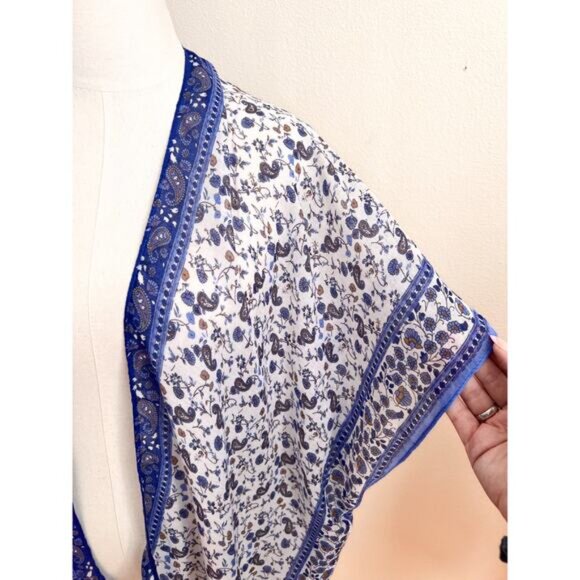 NEW Women's Boho Tassel Blue Paisley Kimono Cardigan OS Lightweight Beachy - Picture 4 of 7